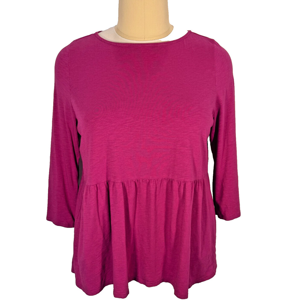 J. Jill Knit Top Blouse Women's XL Purple Babydoll Ruffle Hem Boat Neck 3/4 Slve